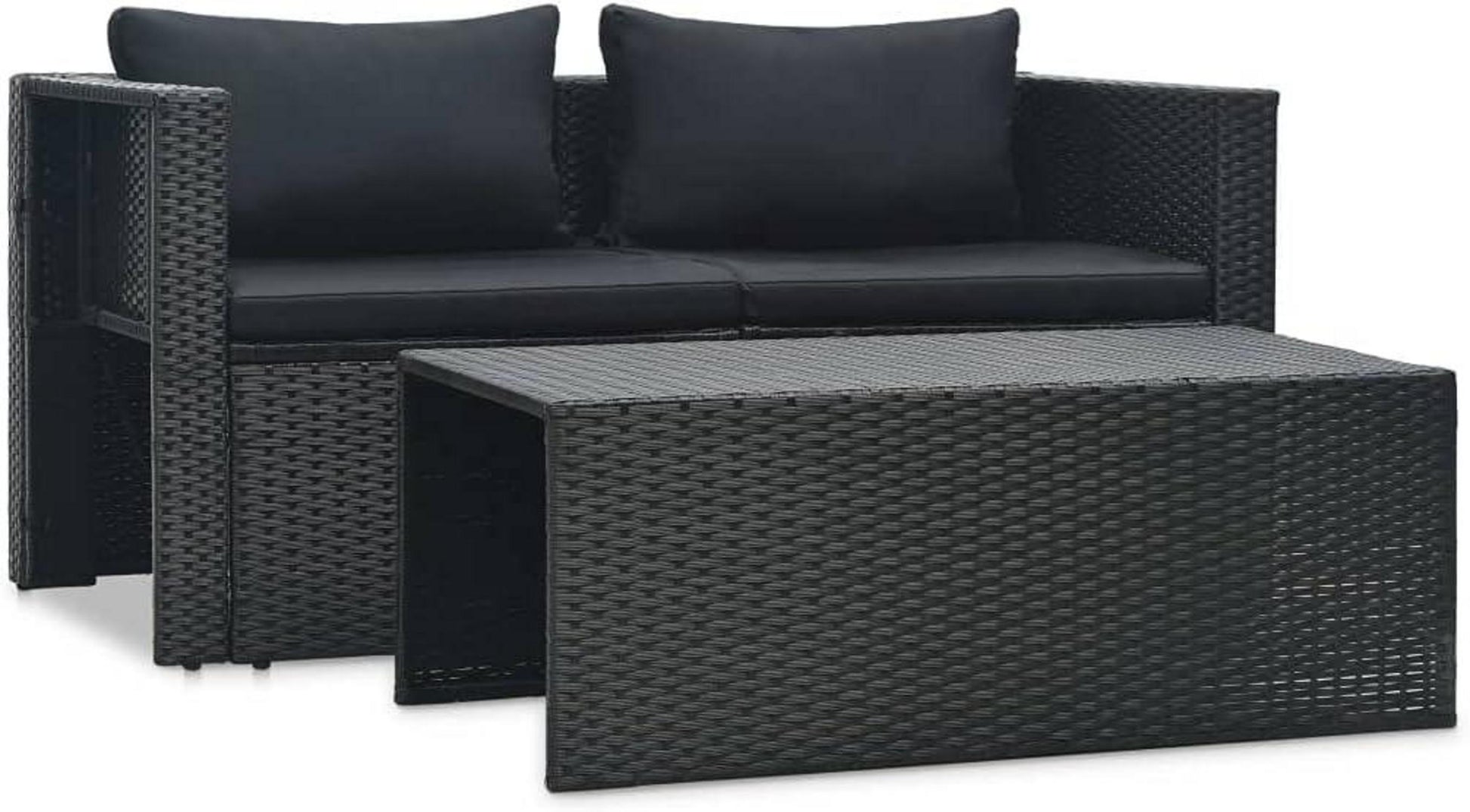 Garten Lounge Set Poly Rattan Schwarz mit Auflagen und