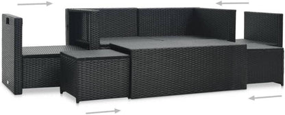 Garten-Lounge-Set 6-TLG. Schwarz Rattan mit Auflagen, wetterfest - Sitzgruppe für Garten, Terrasse, Balkon