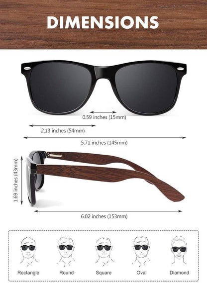Polarisierte Sonnenbrille Holz Retro Herren Damen UV400 Schutz