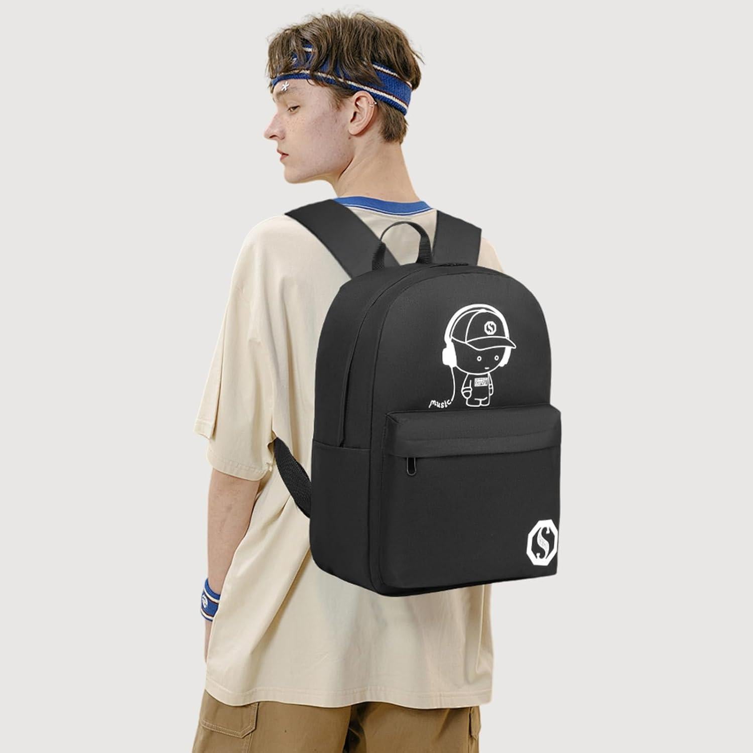 Lässiger Schulrucksack für Schule, Reisen, Uni - Schwarz