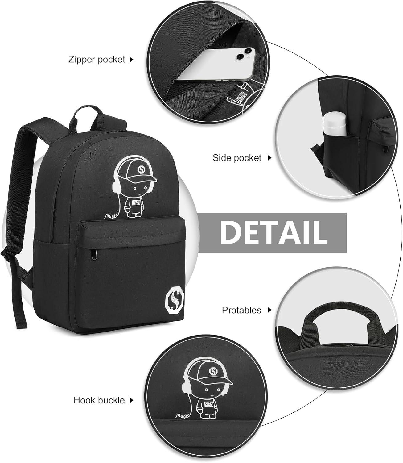 Schulrucksack Mädchen Jungen lässiger Tagesrucksack leicht A-schwarz