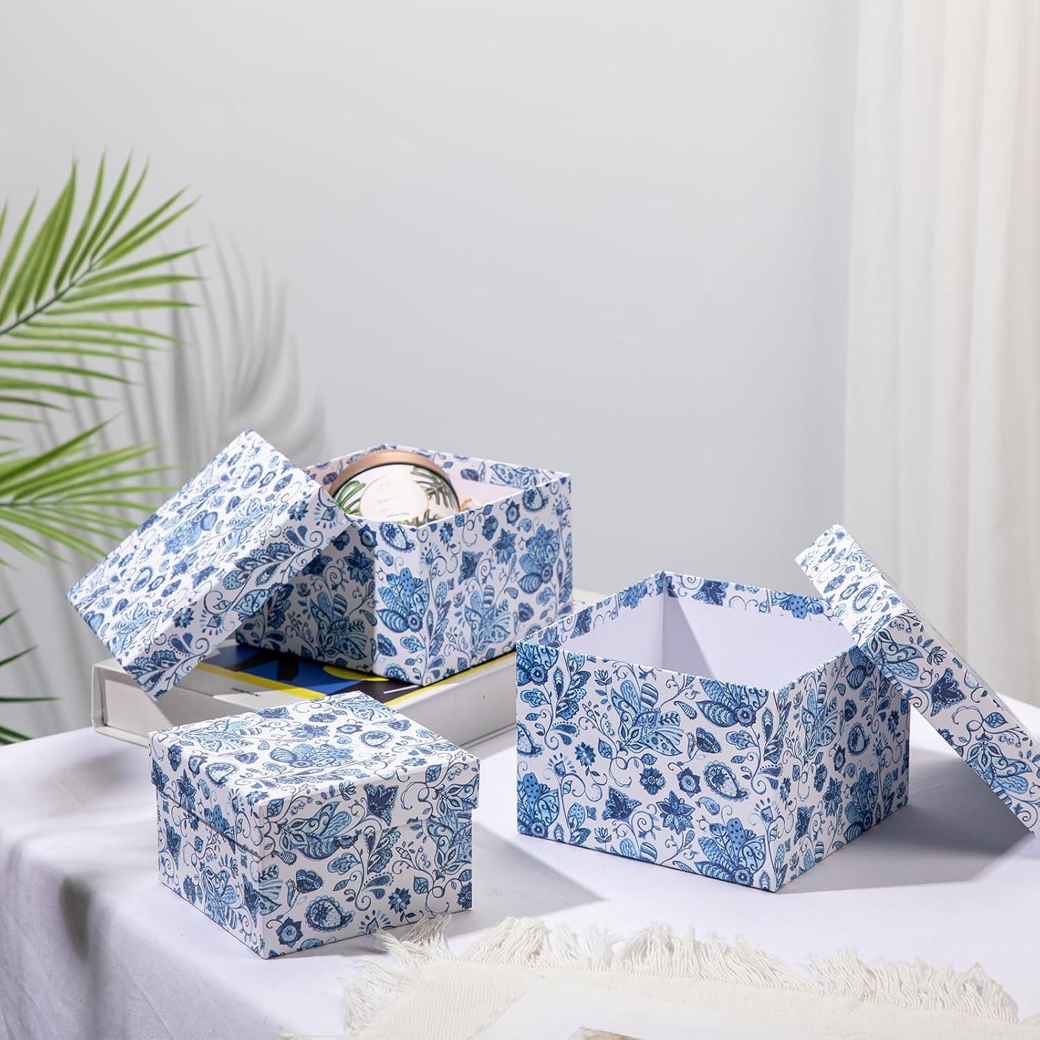 Briful Aufbewahrungsbox Weihnachten Geschenkbox Pappschachteln Blau Weiß 4er Set