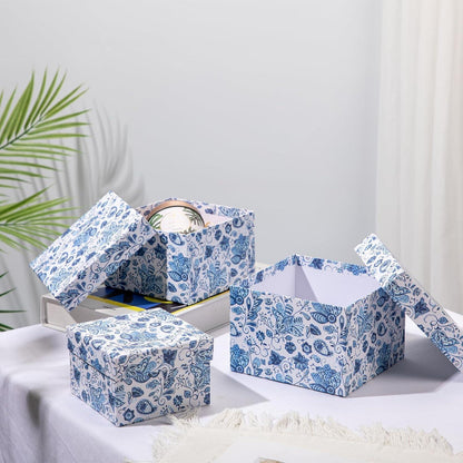 Briful Aufbewahrungsbox Weihnachten Geschenkbox Pappschachteln Blau Weiß 4er Set