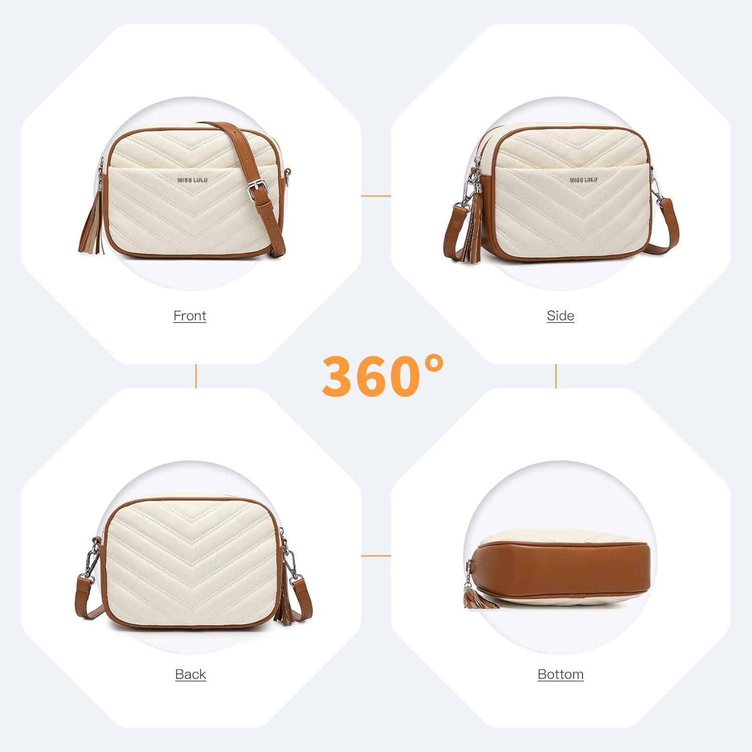 Miss Lulu Damen Umhängetasche Crossbody Handtasche Quaste Gold Beige