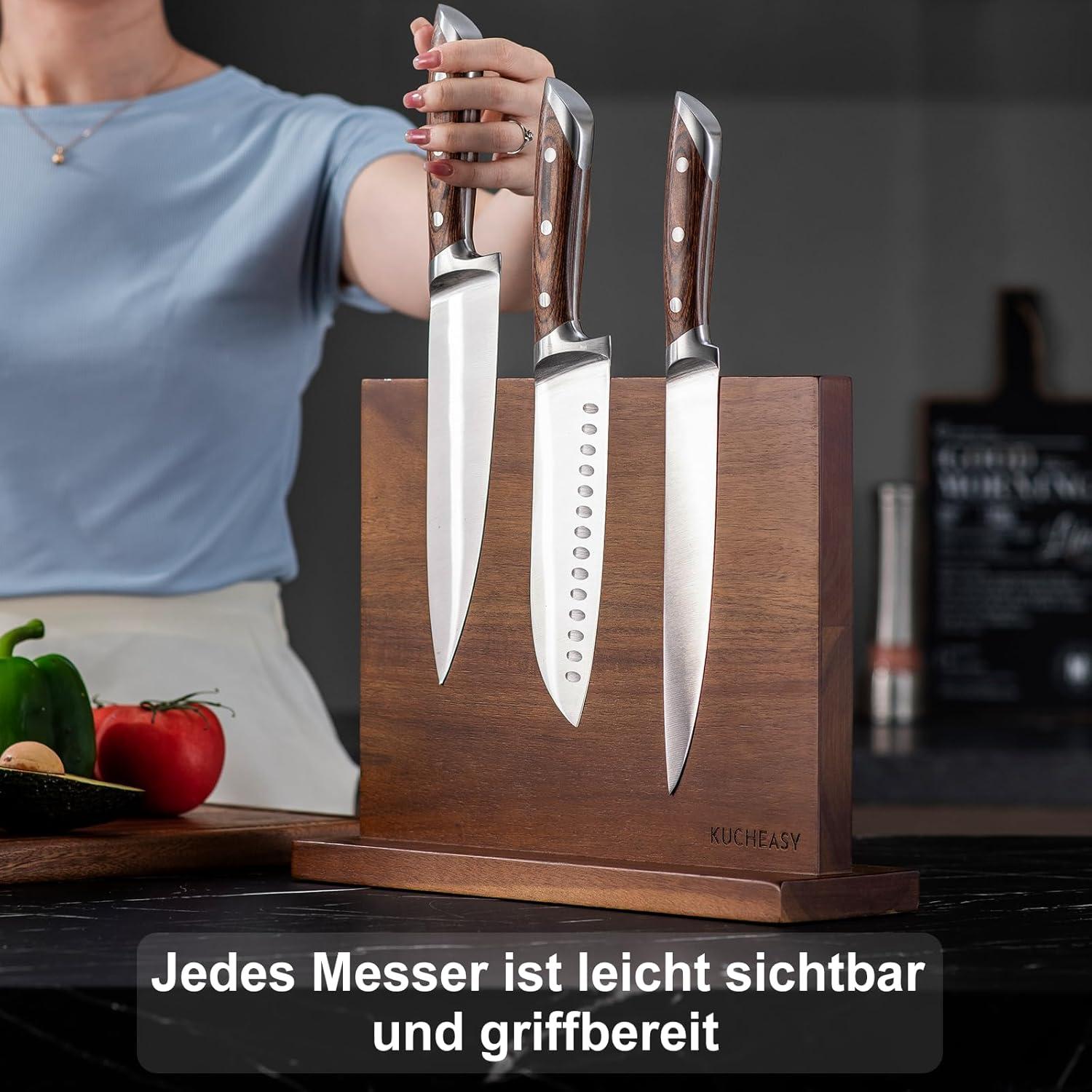 Magnetischer Messerblock Holz für Küche Magnetisch Bambus Walnut
