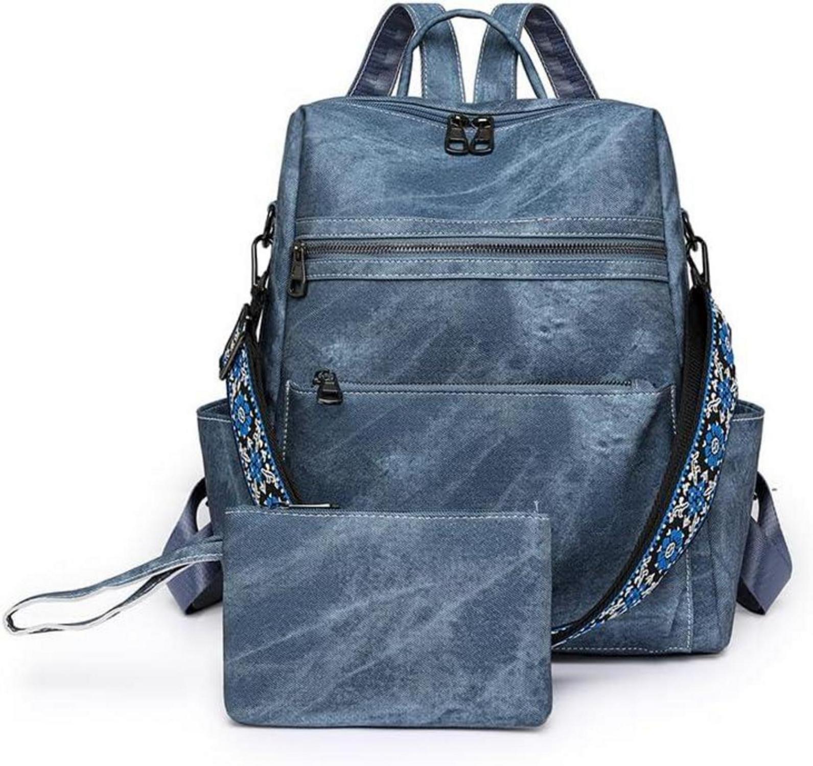 Modischer Damen-Rucksack Diebstahlschutz wasserdicht PU Blau