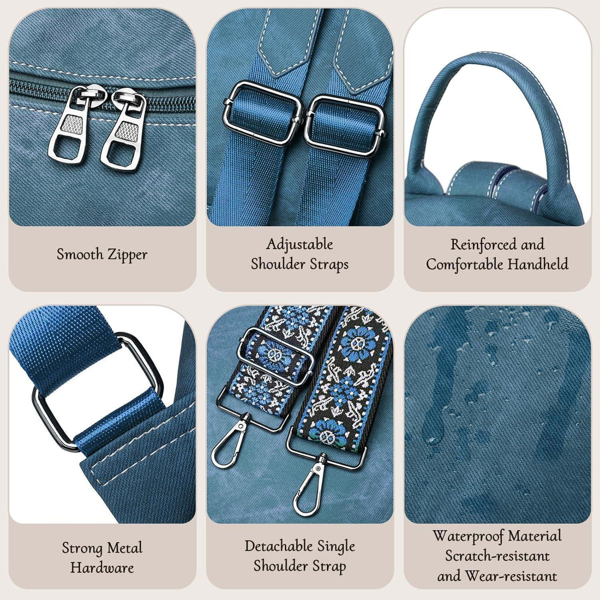 Wandelbarer Damen Rucksack Blau | Wasserfest & Diebstahlsicher