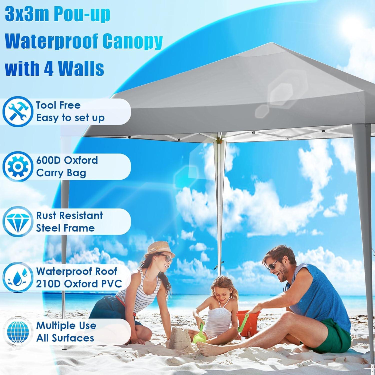 COBIZI Pavillon 3x3m Wasserdicht Stabil Faltpavillon Pop up Partyzelt