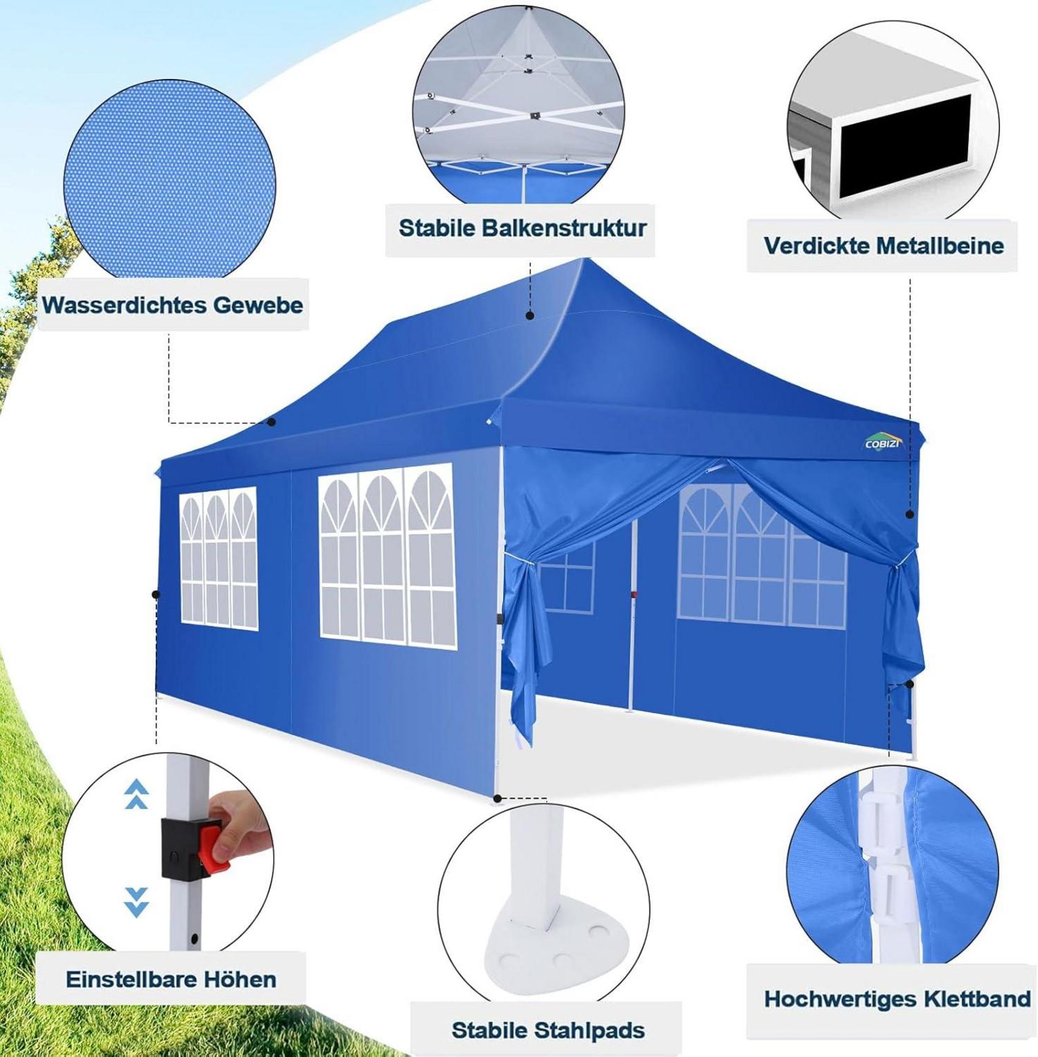 Faltpavillon 3x6m Wasserdicht Stabil Partyzelt Anti-UV 6 Seitenwände