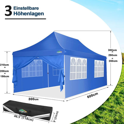 COBIZI Faltpavillon 3x6m Wasserdicht Stabil Partyzelt mit 6 Seitenwänden