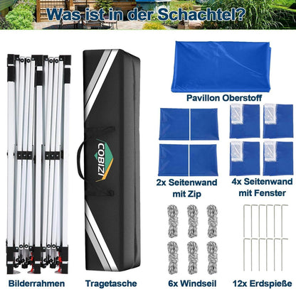 Faltpavillon 3x6m Wasserdicht Stabil Anti-UV Gartenpavillon 6 Seitenwände