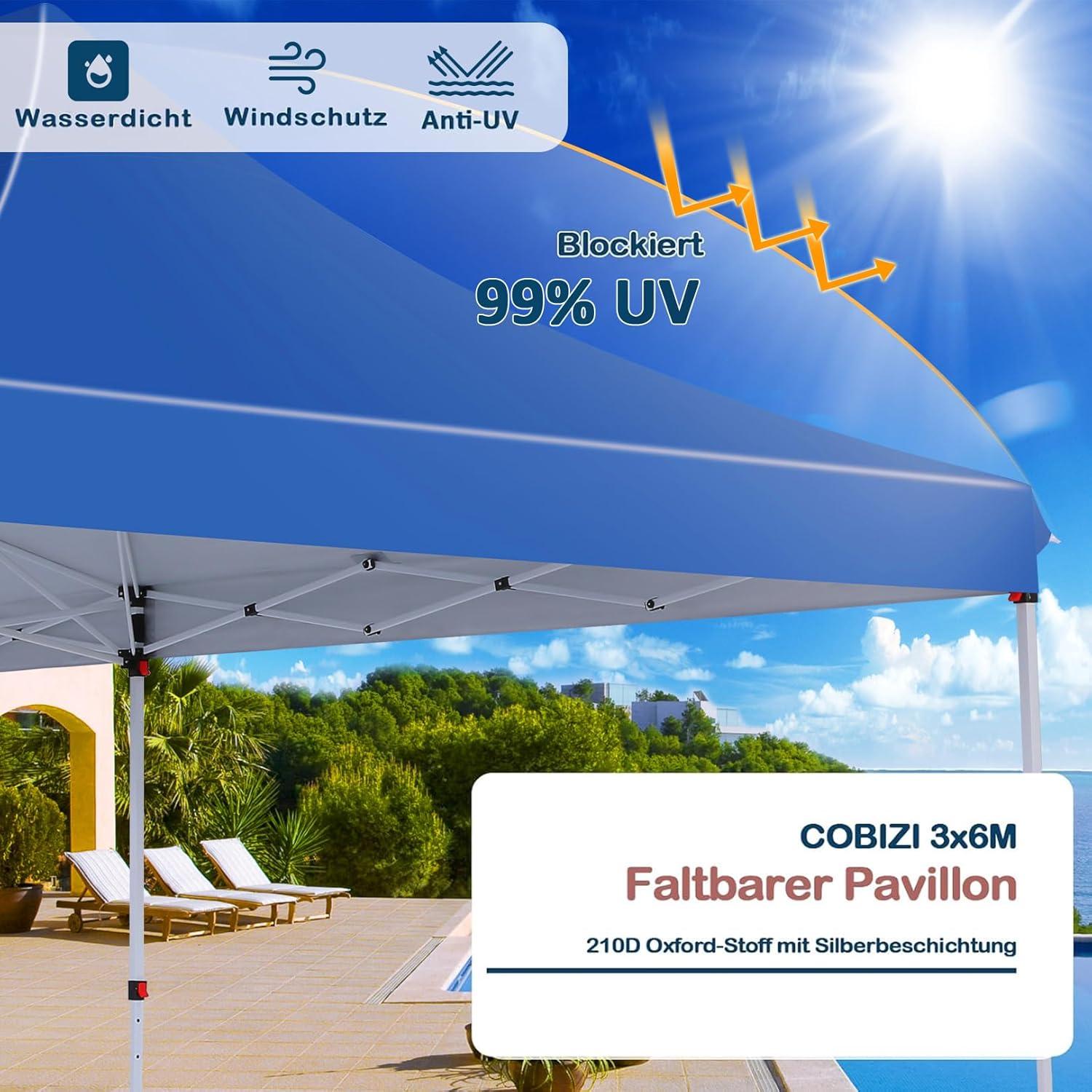 Faltpavillon 3x6m Wasserdicht Stabil Anti-UV Gartenpavillon 6 Seitenwände