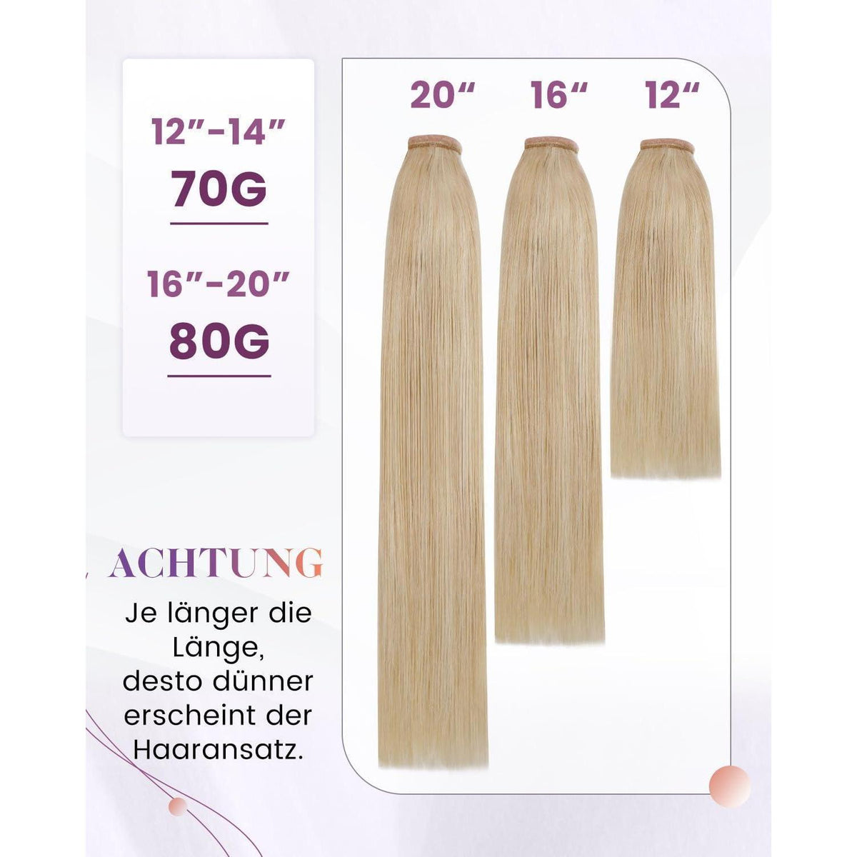 Echthaar Zopf Extension Braun Blond Highlights 40cm