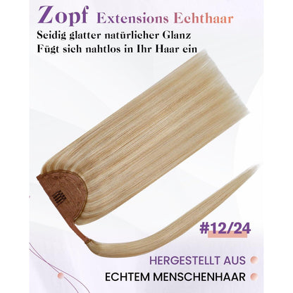 Echthaar Zopf Extension Braun Blond Highlights 40cm