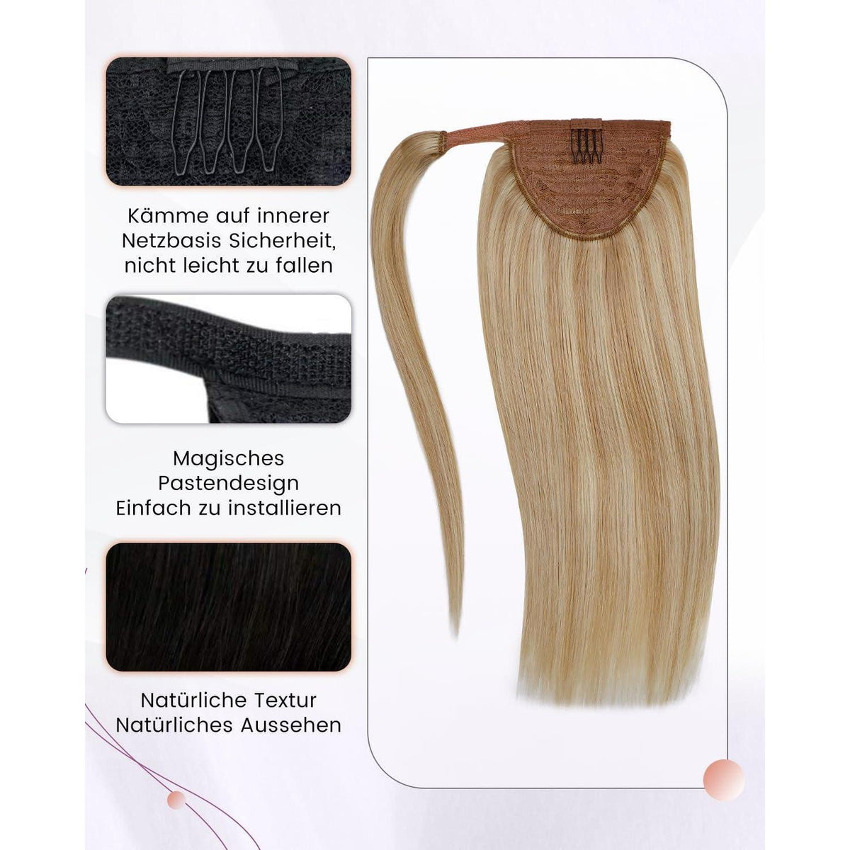 Echthaar Zopf Extension Braun Blond Highlights 40cm