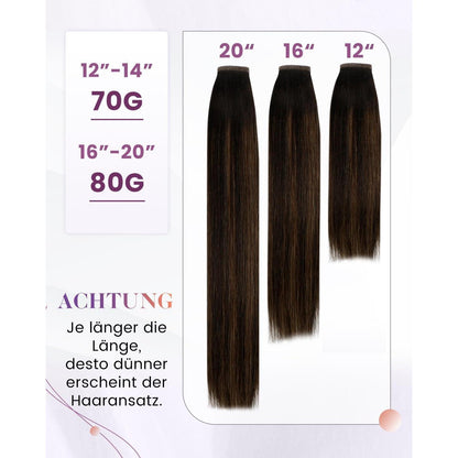 Echthaar Zopf Extension Balayage Braun Ombre 50cm