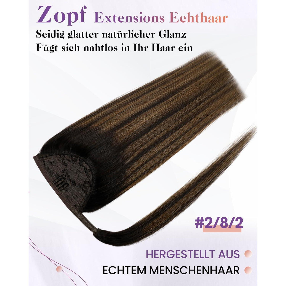 Echthaar Zopf Extension Balayage Braun Ombre 50cm
