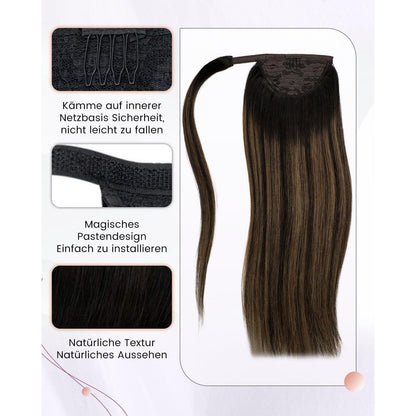 Echthaar Zopf Extension Balayage Braun Ombre 50cm