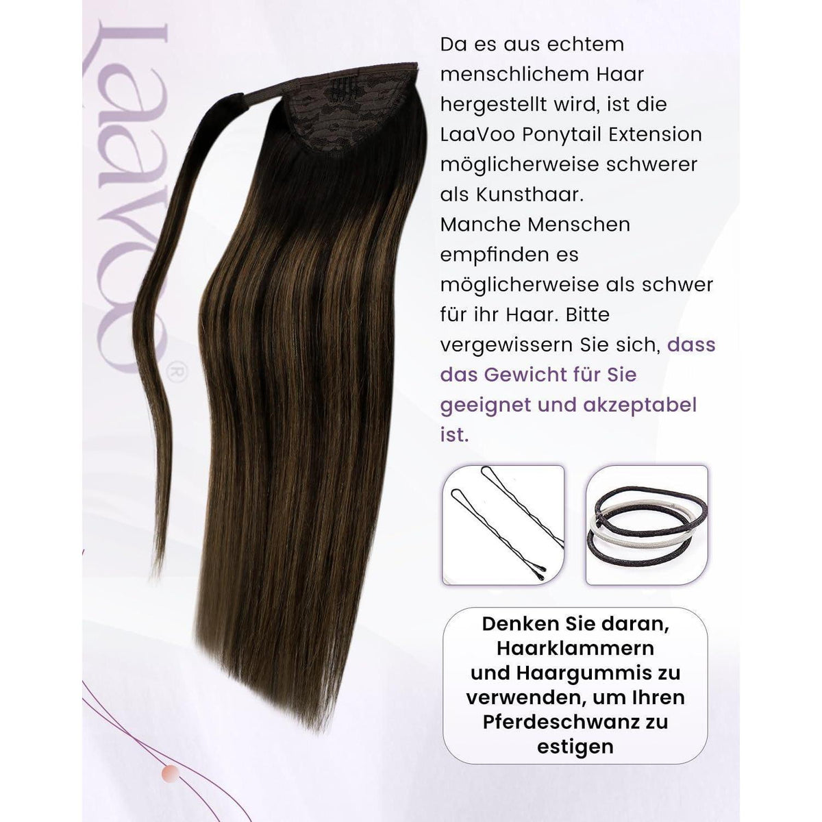 Echthaar Zopf Extension Balayage Braun Ombre 50cm