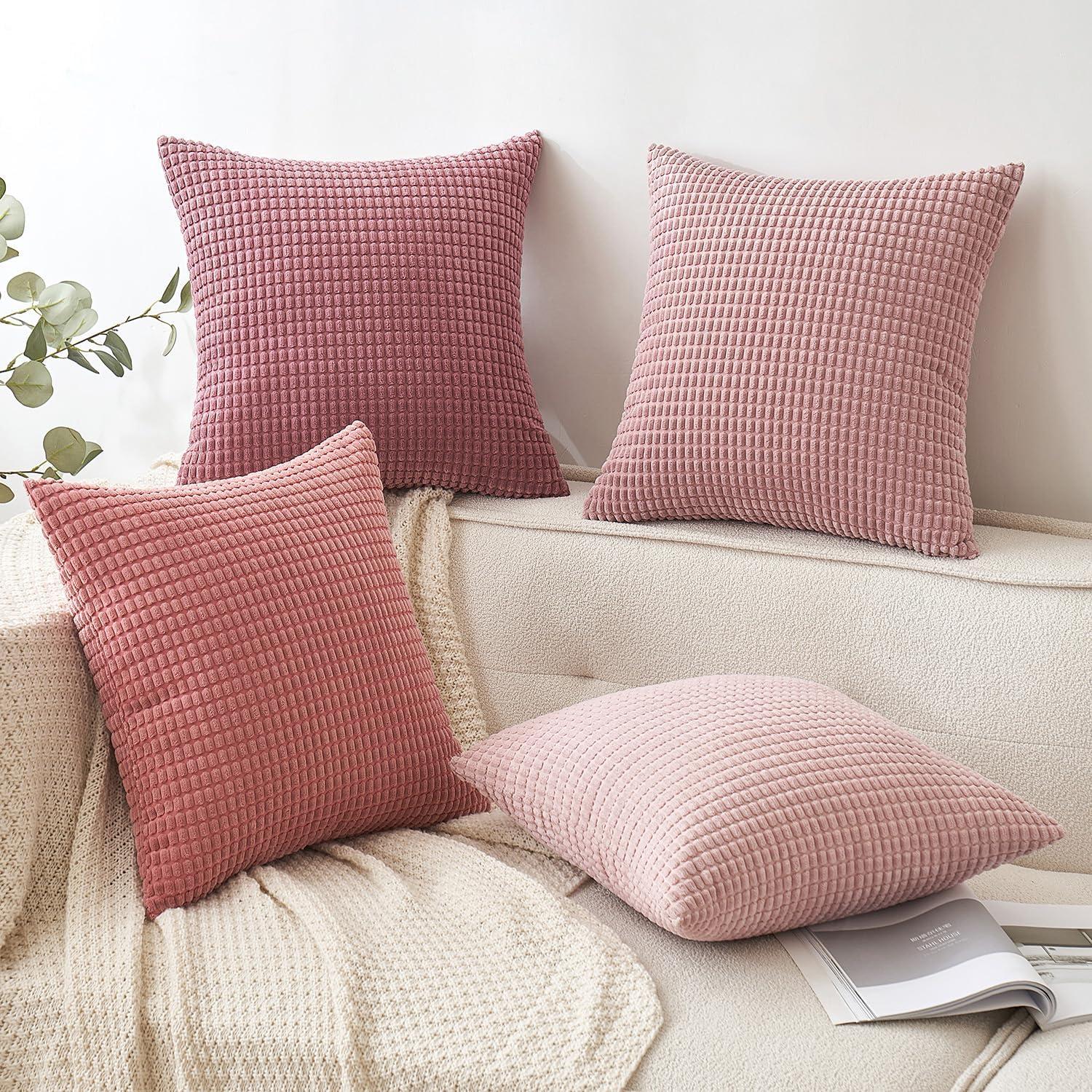 Kordsamt Kissenbezug 4er Set Dekokissen Rosa 40x40 cm
