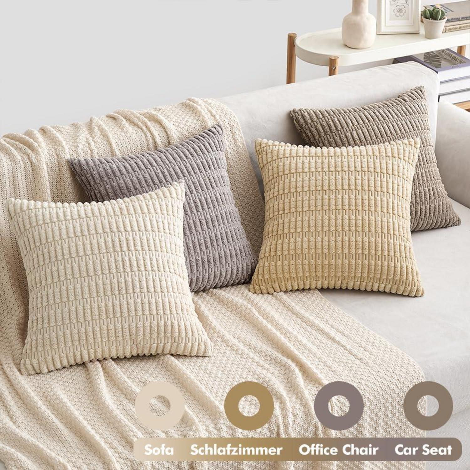 EMEMA Kordsamt Kissenhüllen 4er Set 40x40 cm Graubraun moderne Dekokissen
