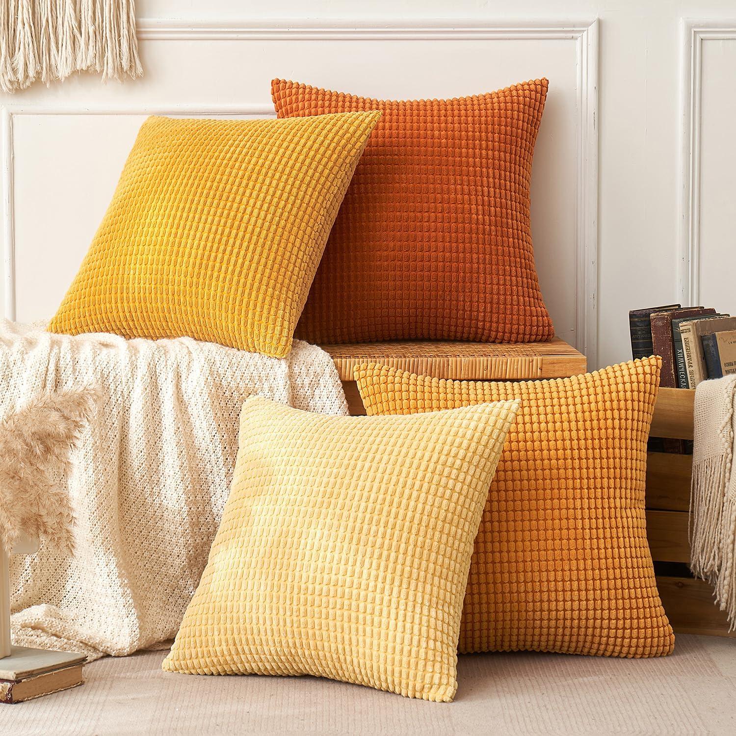 EMEMA Kordsamt Kissenbezug 4er Set Orange Serie 45x45 cm
