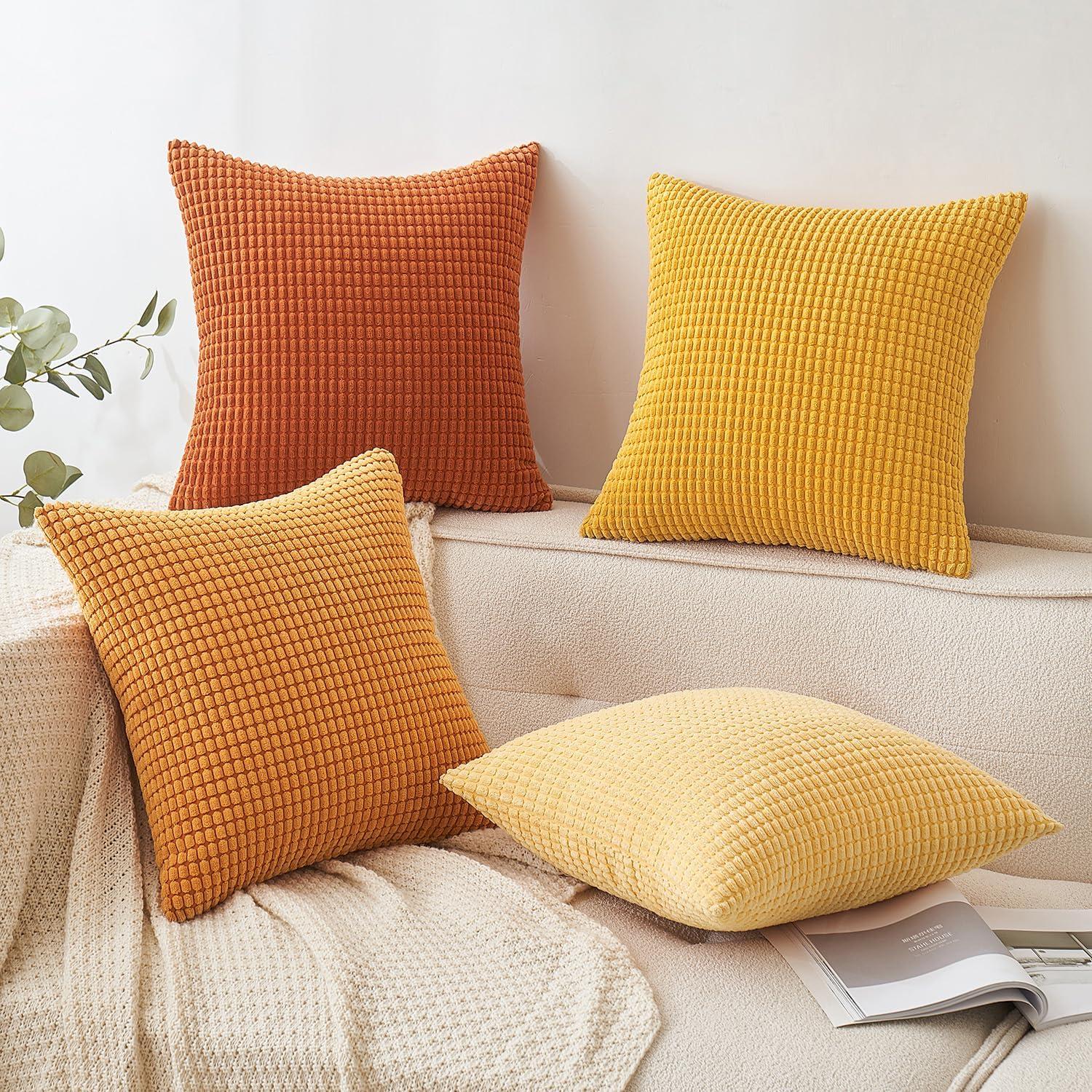 Kordsamt Kissenbezug 4er Set Dekokissen Sofakissen Orange 45x45 cm