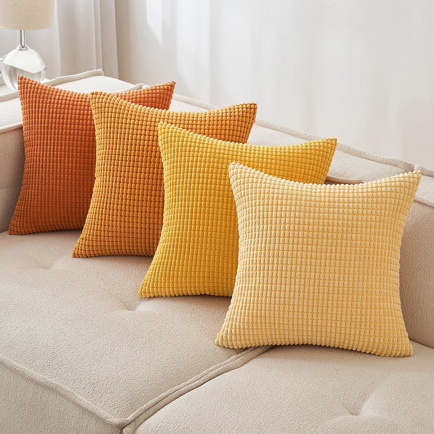 Kordsamt Kissenbezug 4er Set Dekokissen 45x45 cm Orange Serie