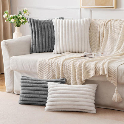 EMEMA Kissenbezug Plüsch Samt Kunstpelz 45x45cm Weiß Deko Sofa 2er Set