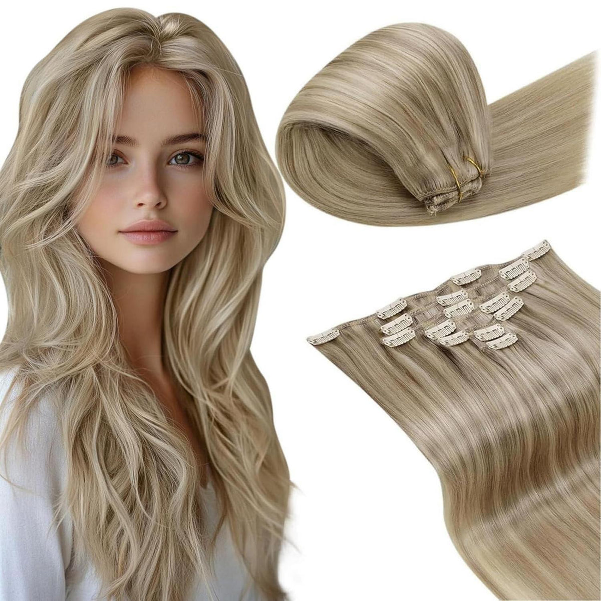 Echthaar Clip-in Extensions Blond Highlights 40cm