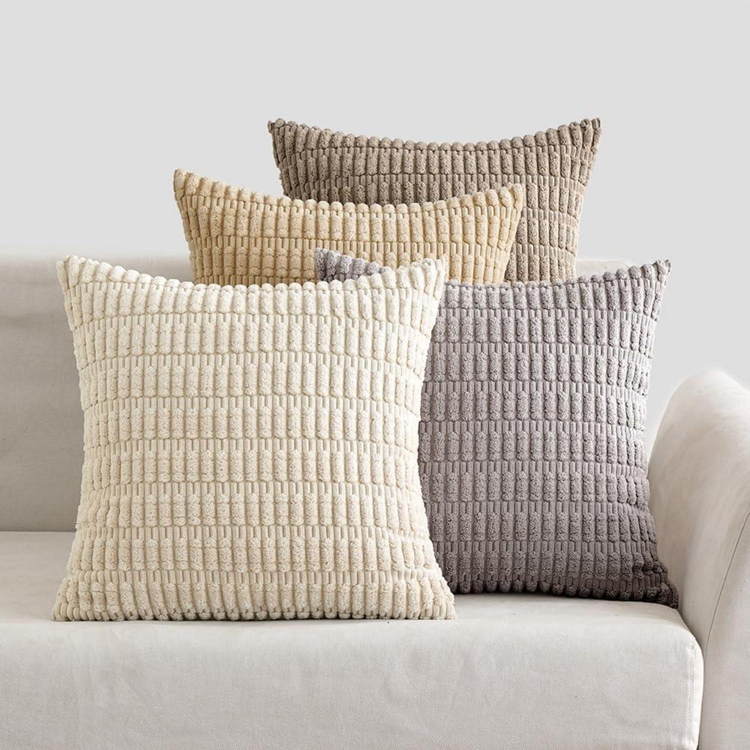 Kordsamt Kissenbezüge 4er Set 45x45 cm Dekokissen Graubraun