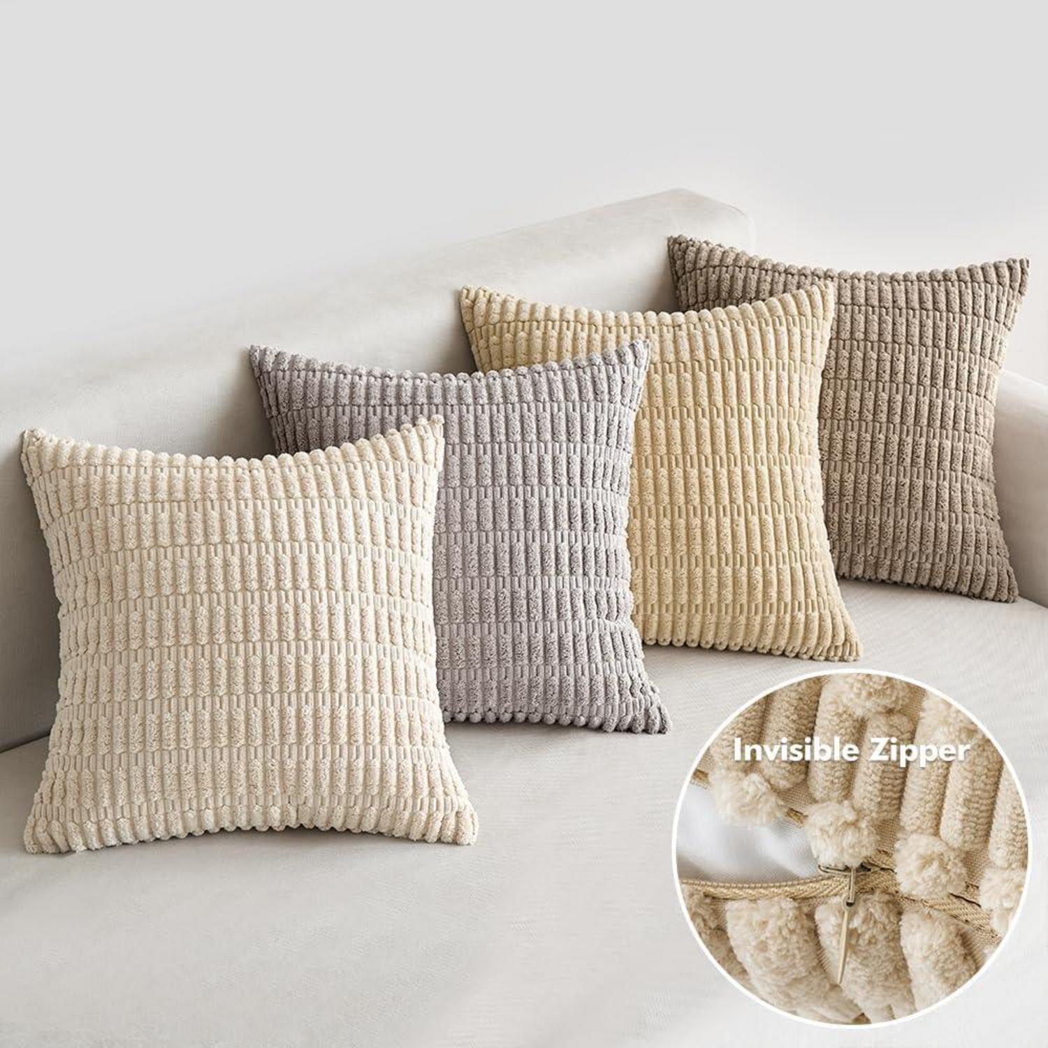 EMEMA Kordsamt Kissenbezüge 4er Set 45x45cm Graubraun Sofa Deko