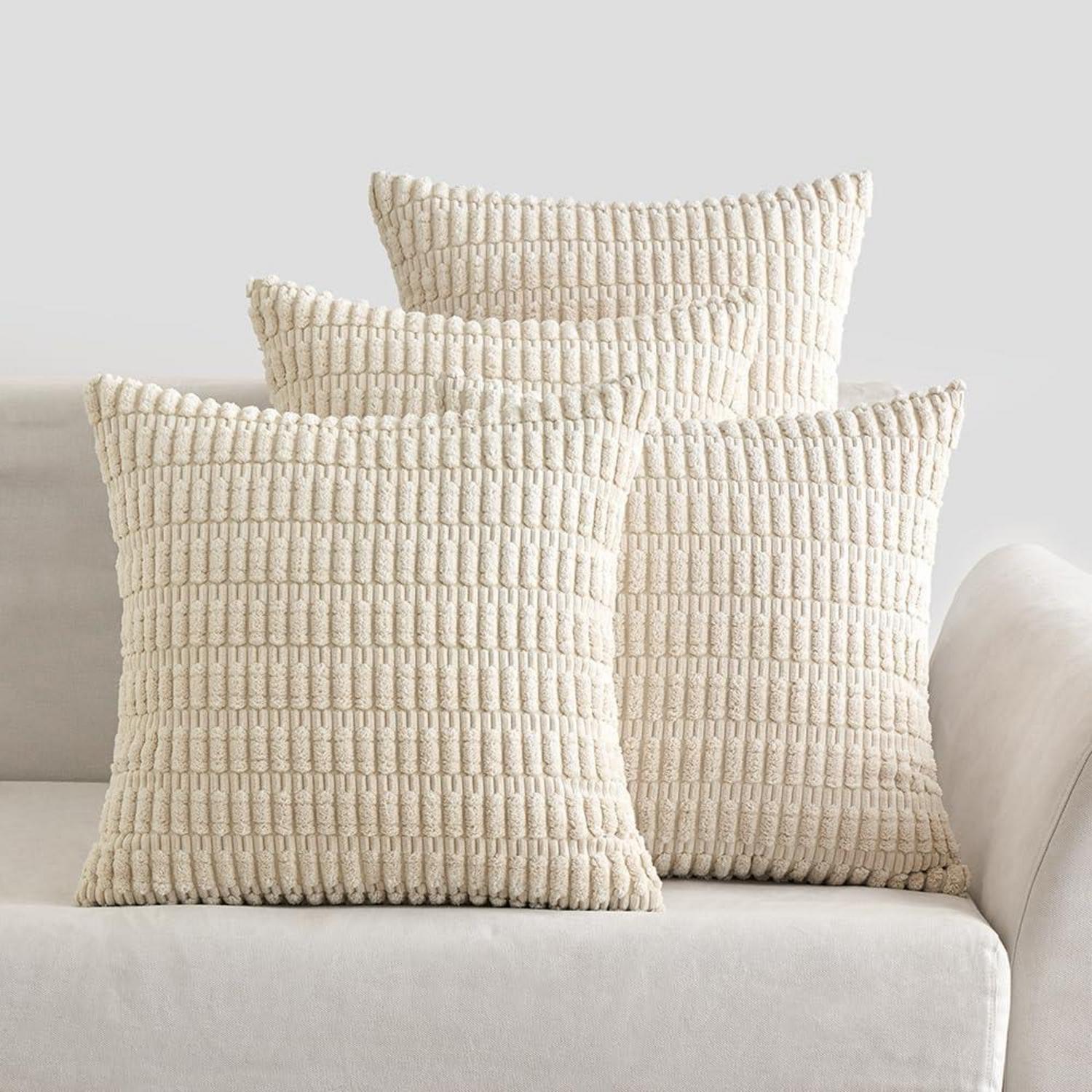 Kissenbezüge aus Kordsamt Set 4er 50x50 cm Deko Creme