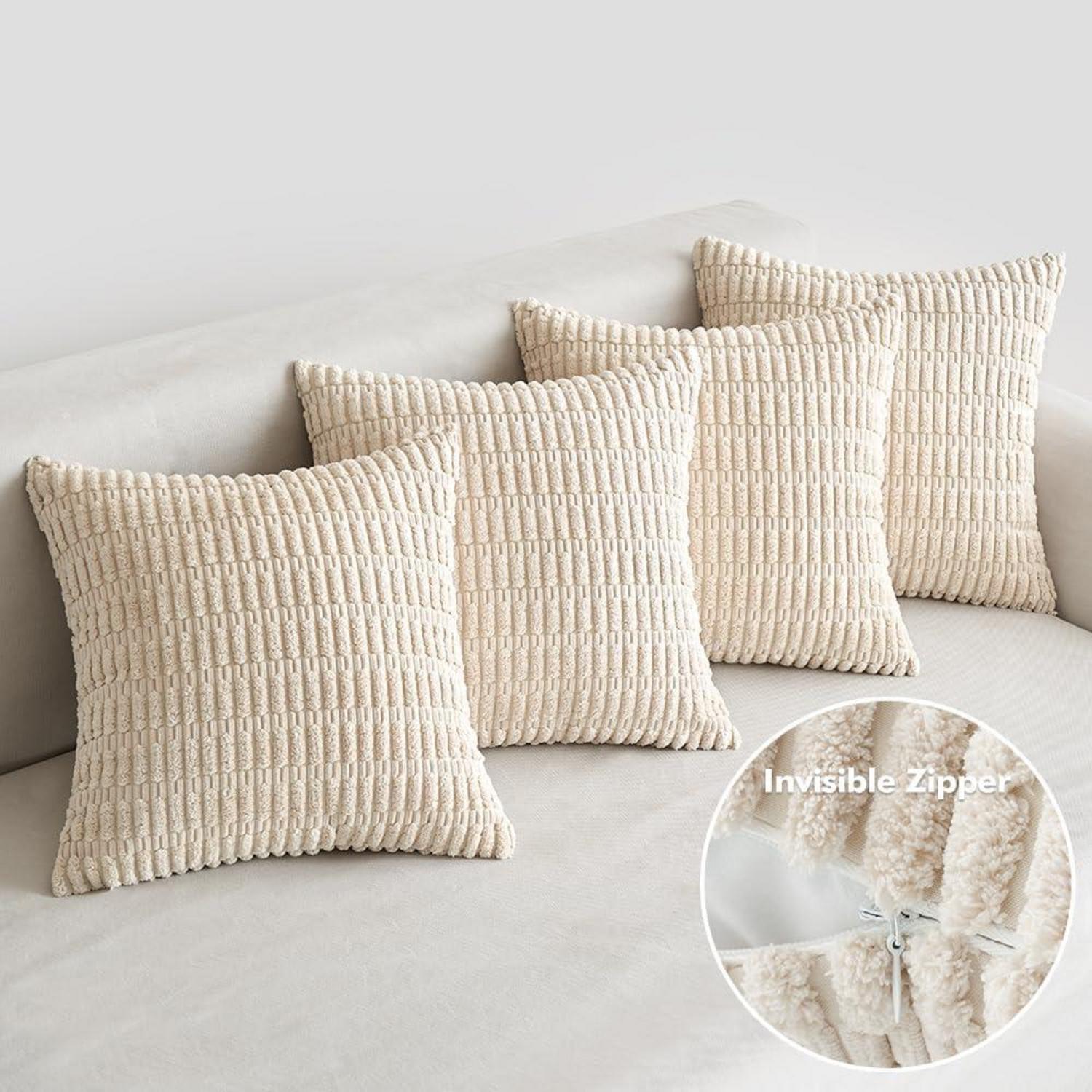 EMEMA Kordsamt Kissenbezüge 4er Set 50x50 cm Creme