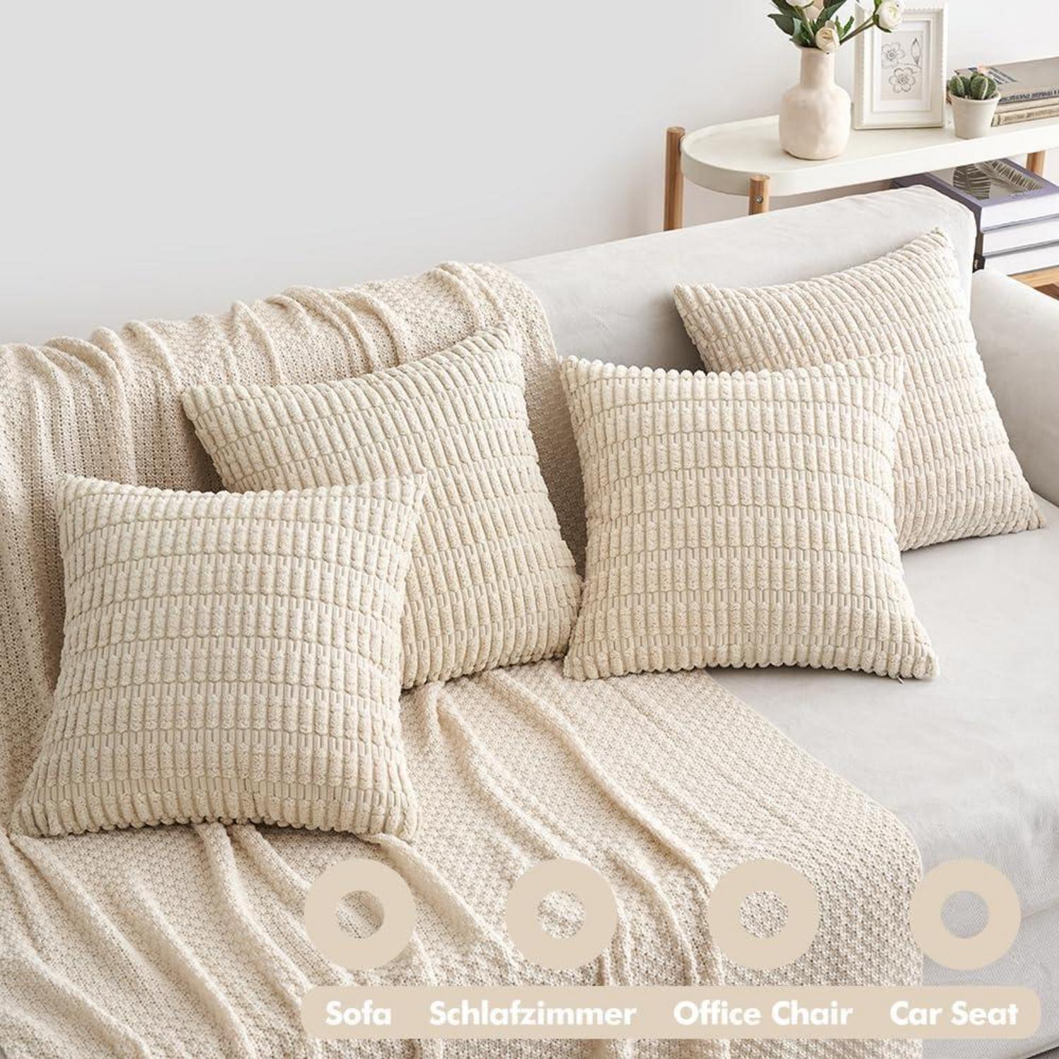 Set aus 4 EMEMA Kordsamt Kissenhüllen 50x50 cm - Dekorative Sofakissen für