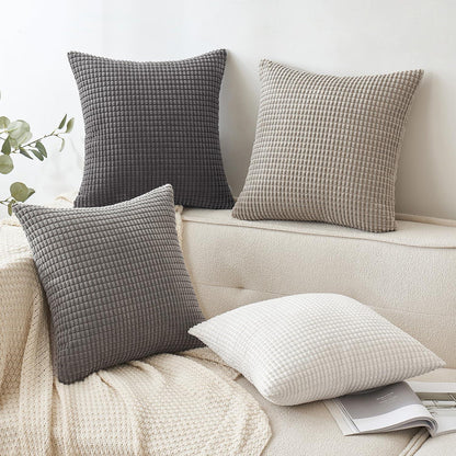 Set aus 4 grauen Kordsamt Kissenbezügen 50x50 cm - Dekorative Sofakissenhüllen