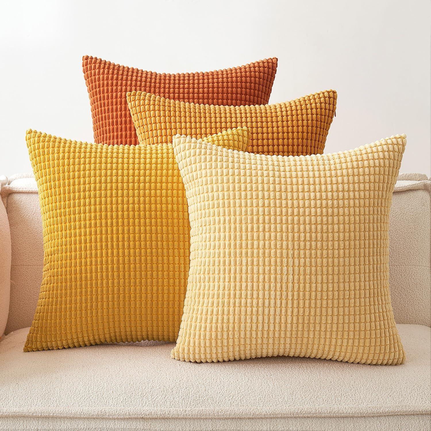 Dekorative Kissenbezüge Kordsamt Granulat 4er Set 50x50 cm Orange