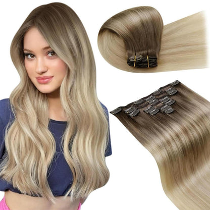 Echthaar Clip-in Extensions Blond Balayage Ombre