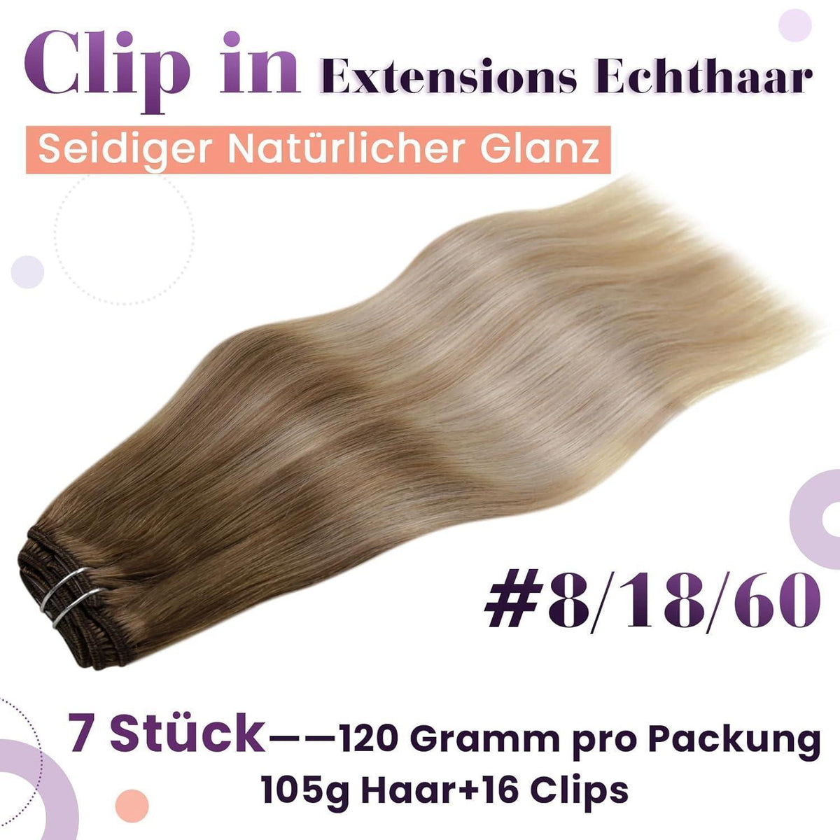 Echthaar Clip-in Extensions Blond Balayage Ombre