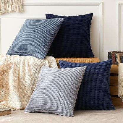 EMEMA Kordsamt Kissenbezug 4er Set 50x50 cm Dunkelblau - Dekokissen Granulat Sofakissen Zierkissen