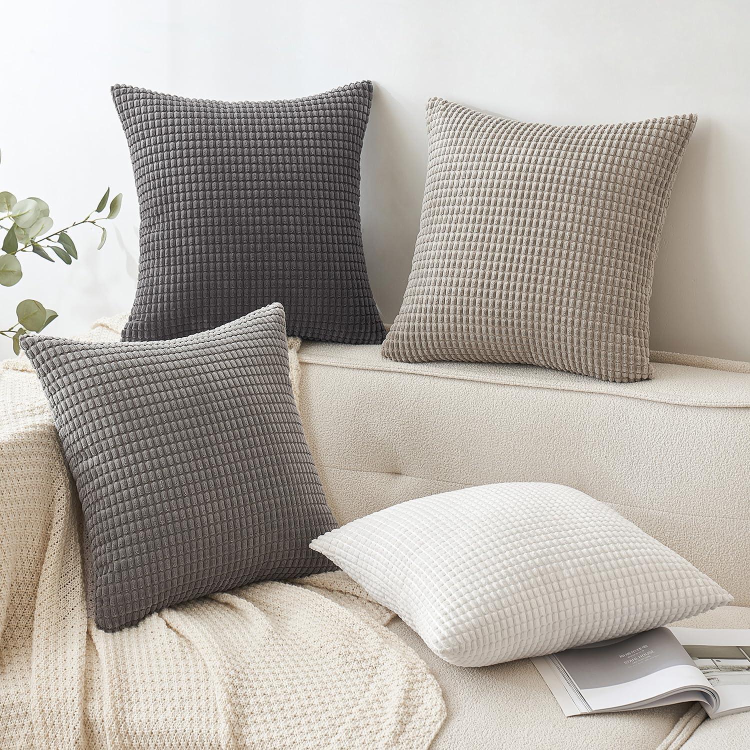 Sofakissen Kordsamt Kissenbezug 4er Set Dekorative Kissenhüllen 45x45 cm Grau