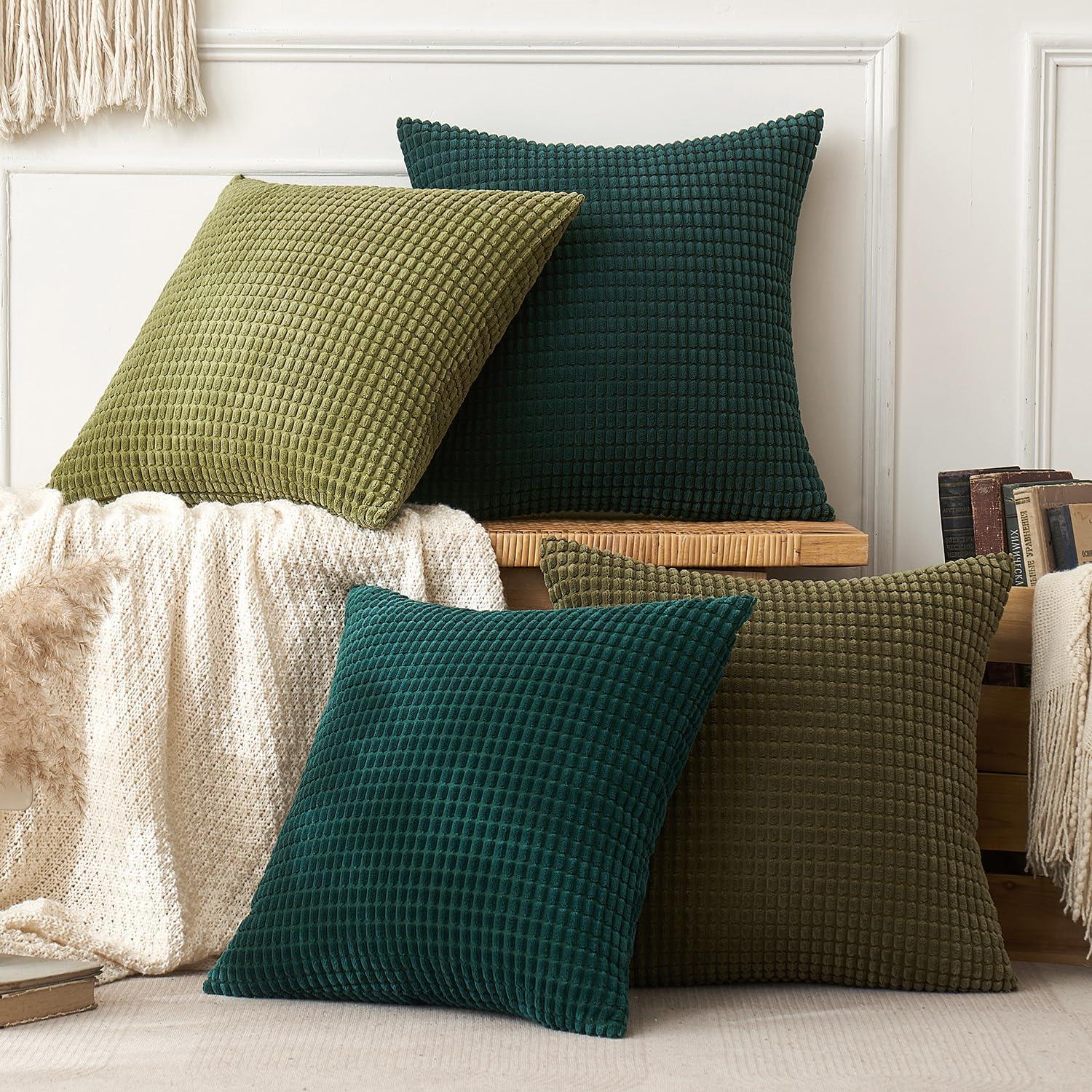 EMEMA Kordsamt Kissenbezug 4er Set 45x45 cm Grün Serie