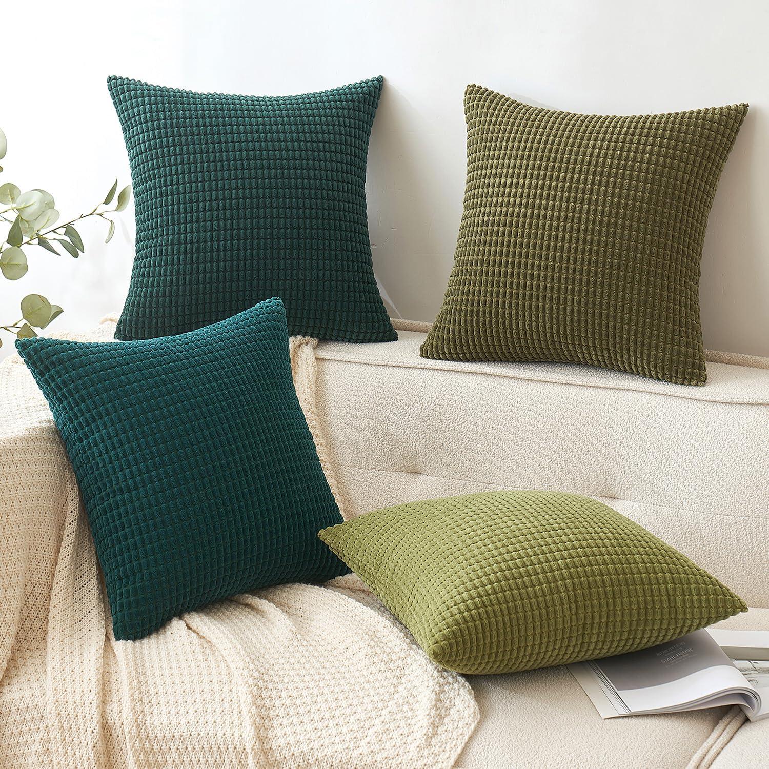 Kordsamt Kissenbezug 4er Set Granulat Dekokissen 45x45 cm Grün