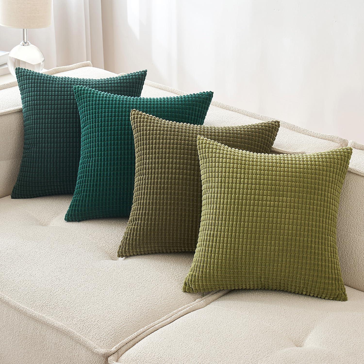 Kordsamt Kissenbezug 4er Set 45x45 cm Grün mit Maiskörnern