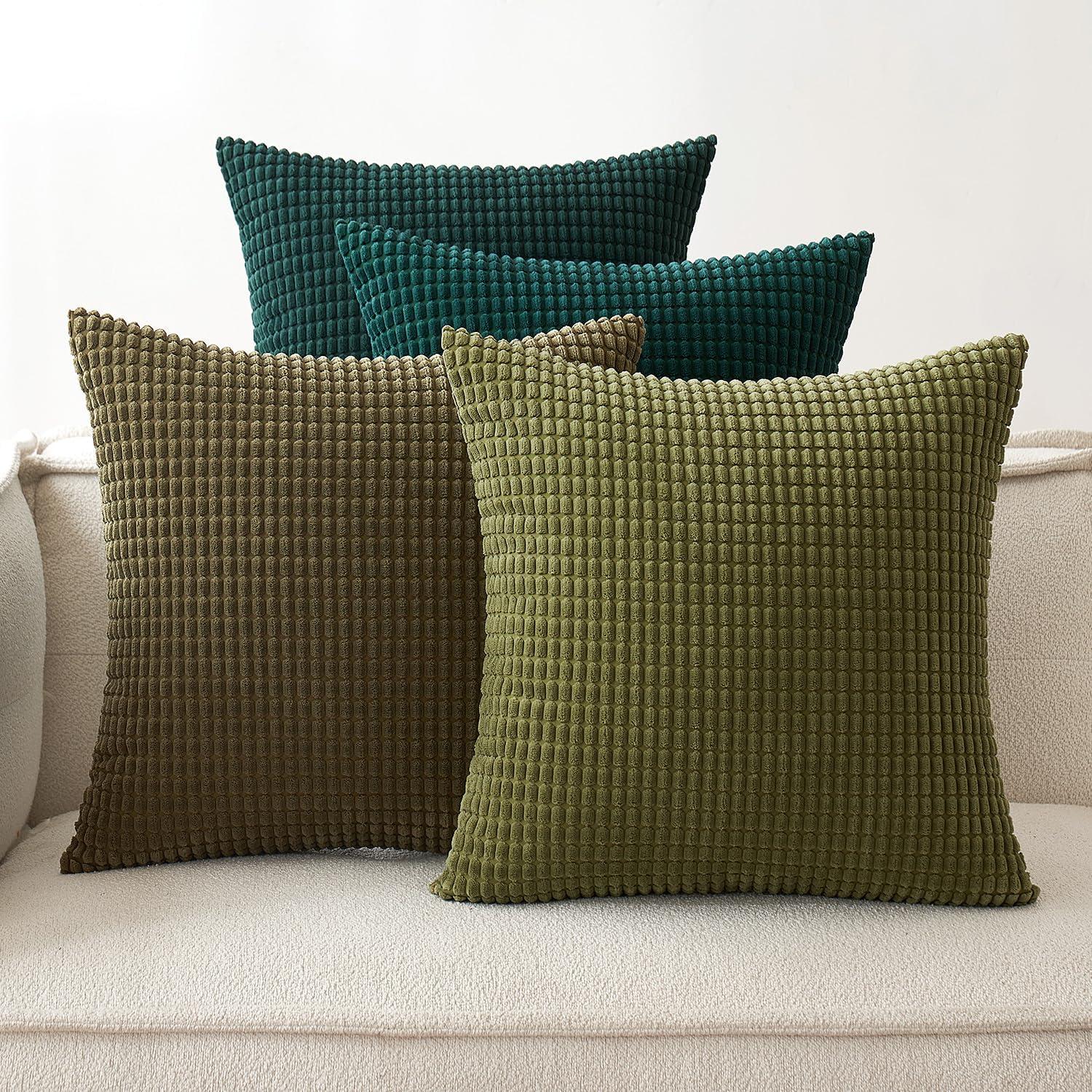 Dekorative Kissenbezüge Cord 4er Set Sofakissen 40x40 cm Grün