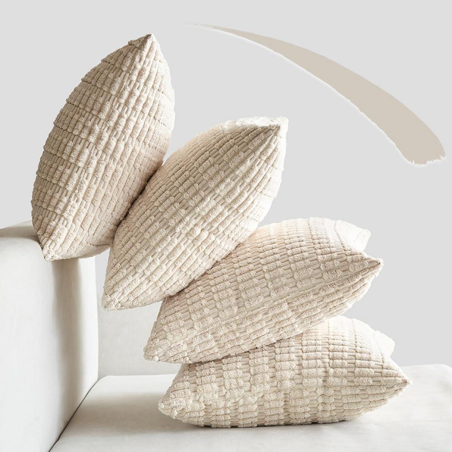 Kordsamt Kissenbezüge 4er Set 40x40 cm Dekorative Sofakissen Creme