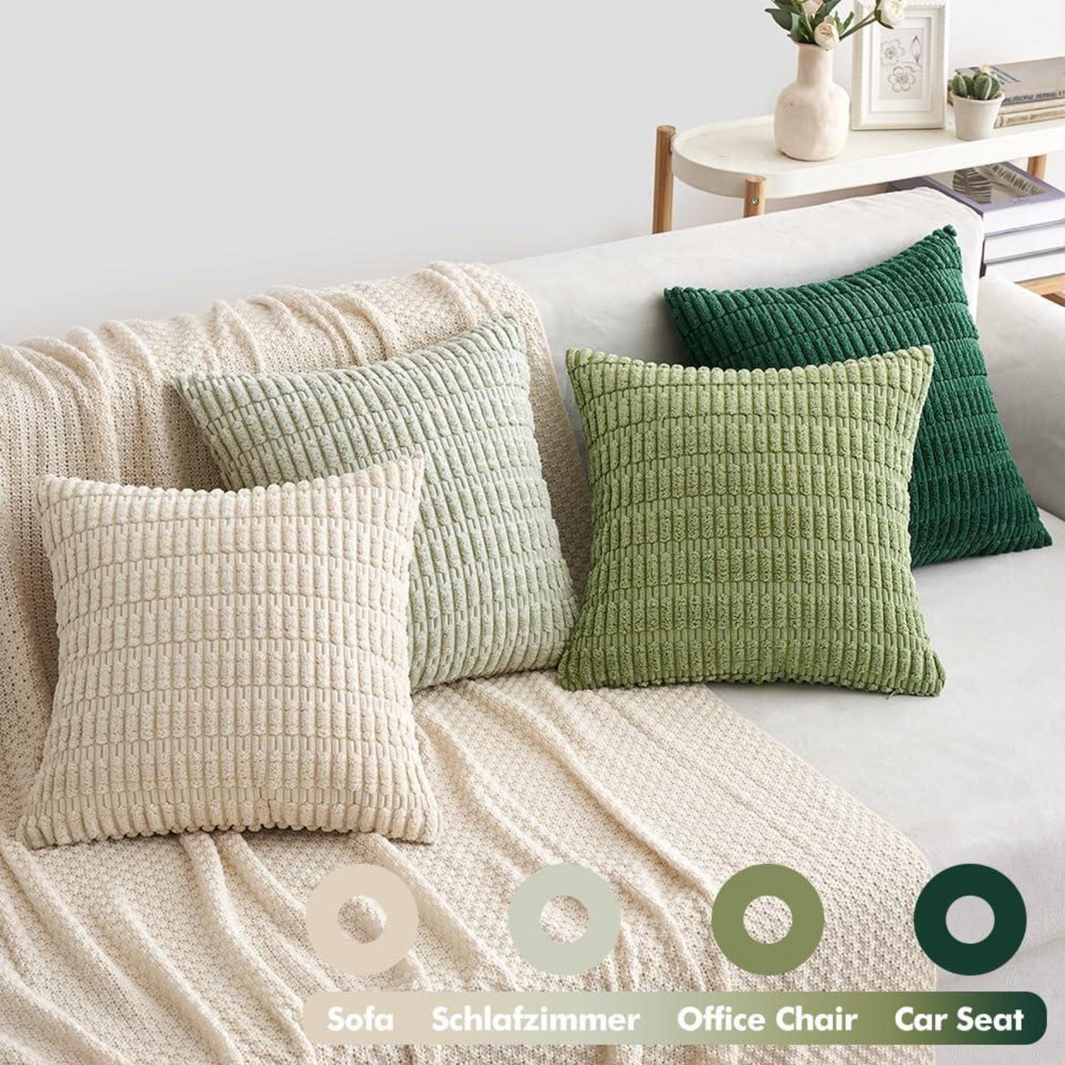 Kordsamt Kissenbezüge 4er Set Dekorative Sofakissen 40x40cm Grün