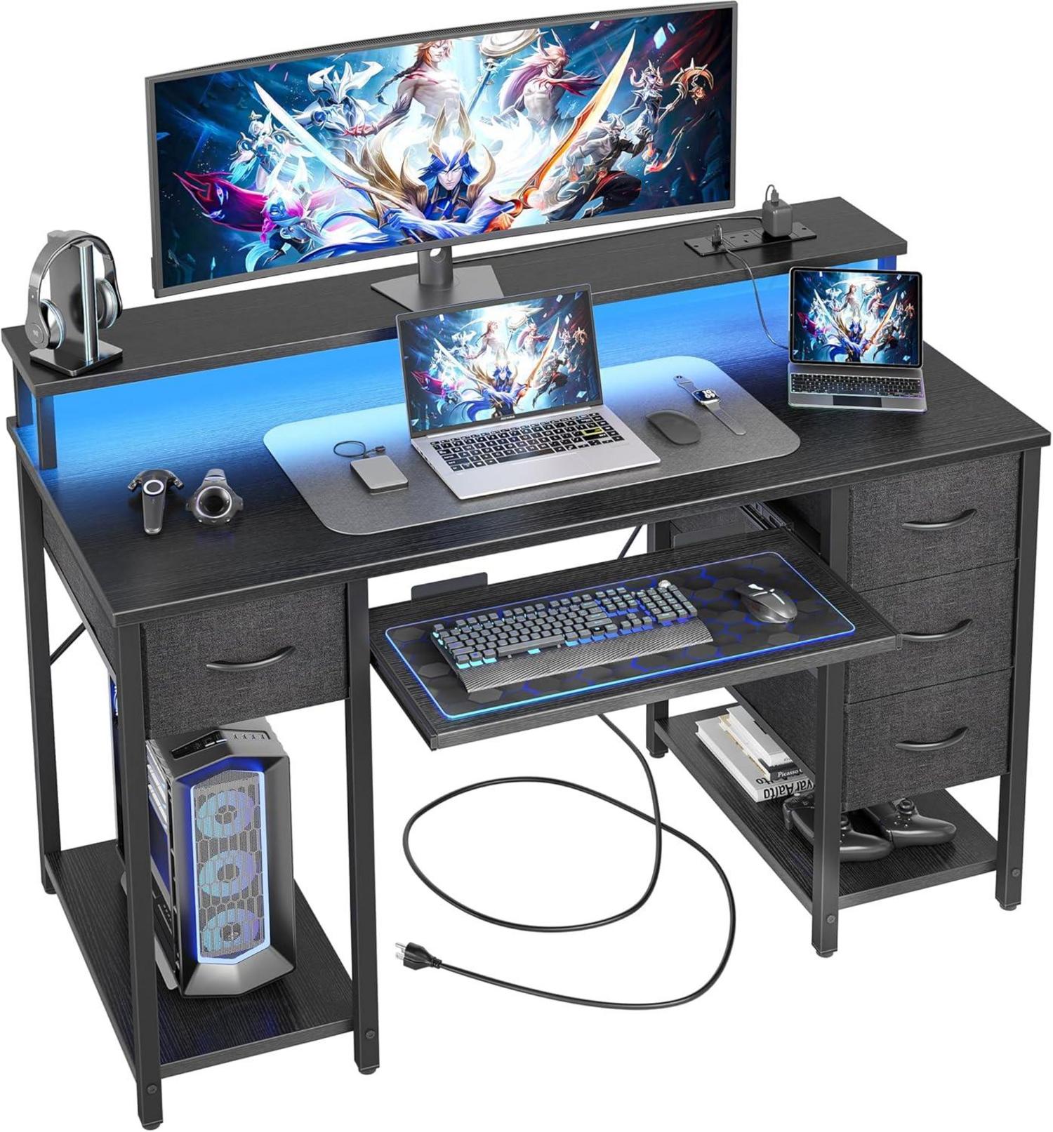 Gaming Schreibtisch LED Steckdosen 120x50cm Komputertisch Umkehrbare
