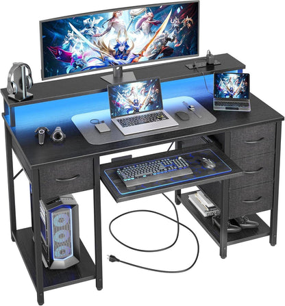 Gaming Schreibtisch LED Steckdosen 120x50cm Komputertisch Umkehrbare
