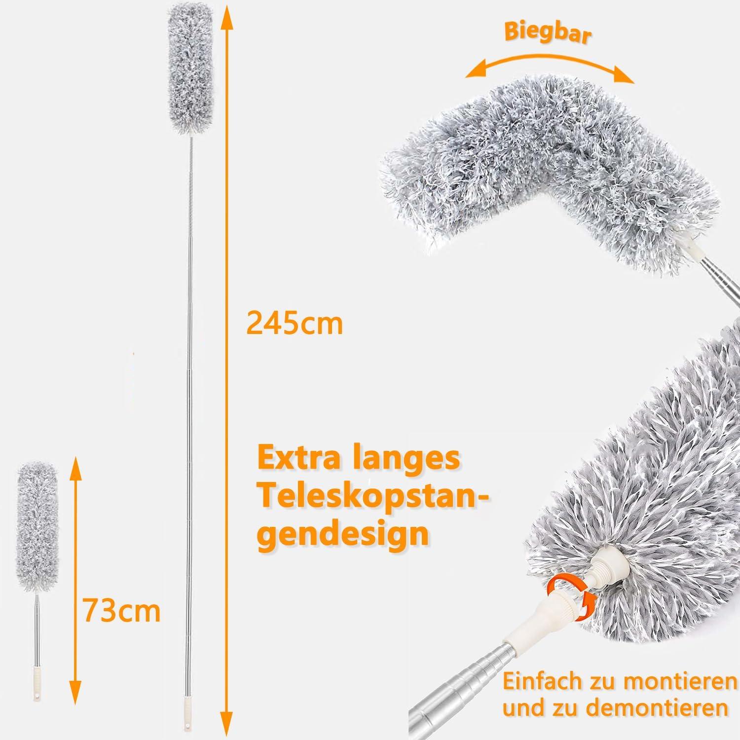 Teleskop Staubwedel ausziehbar bis 2,45m Waschbar Eckbesen
